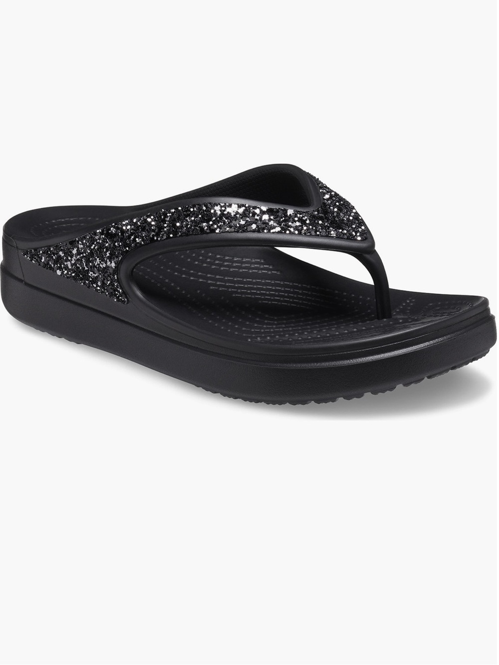 CROCS Black Glitter Wedge Flip Sandals
